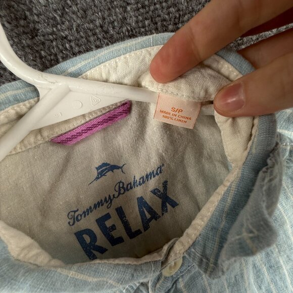 Tommy Bahama Relax All Linen Small Button Up Shirt Men Long Sleeve Blue Striped - Picture 9 of 16